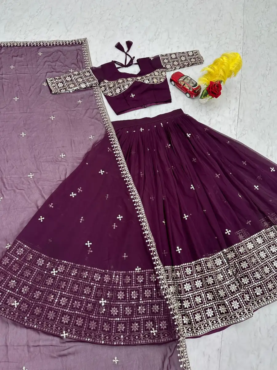 27RICH LOOK GEORGETTE EMBROIDERY SEQUENCE WORK LEHENGA CHOLI WITH DUPATTA FESTIVE WEAR WHOLESALE PRICE ETHNIC GARMENT (22)