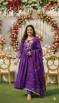 MODERN CHANDERI SILK EMBROIDERY THREAD & BEADS WORK TOP BOTTOM WITH DUPATTA PURPLE