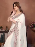 28NEW ARRIVAL FENDY CHIFFON SILK EMBROIDERY CUTWORK WORK LACE BORDER WORK SAREE WITH UNSTITCHED BLOUSE WEDDING WEAR WHOLESALE PRICE ETHNIC GARMENT (13)