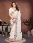 28NEW ARRIVAL FENDY CHIFFON SILK EMBROIDERY CUTWORK WORK LACE BORDER WORK SAREE WITH UNSTITCHED BLOUSE WEDDING WEAR WHOLESALE PRICE ETHNIC GARMENT (13)