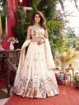 DESIGNER VICHITRA EMBROIDERY CODING SEQUENCE WITH THREAD WORK LEHENGA CHOLI WITH DUPATTA WHITE