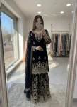 RICH LOOK GEORGETTE EMBROIDERY 5 MM SEQUENCES WORK TOP PALAZZO WITH DUPATTA BLACK