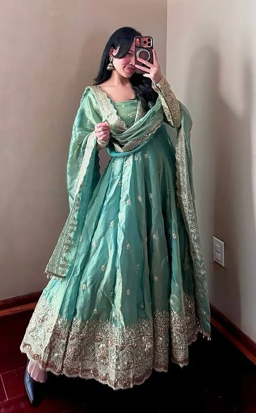 2DESIGNER FENDY SILK EMBROIDERY SEQUENCE WORK GOWN BOTTOM WITH DUPATTA WEDDING WEAR WHOLESALE PRICE ETHNIC GARMENT (18)