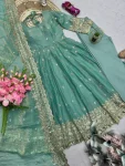 2DESIGNER FENDY SILK EMBROIDERY SEQUENCE WORK GOWN BOTTOM WITH DUPATTA WEDDING WEAR WHOLESALE PRICE ETHNIC GARMENT (18)