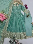 2DESIGNER FENDY SILK EMBROIDERY SEQUENCE WORK GOWN BOTTOM WITH DUPATTA WEDDING WEAR WHOLESALE PRICE ETHNIC GARMENT (18)