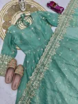 2DESIGNER FENDY SILK EMBROIDERY SEQUENCE WORK GOWN BOTTOM WITH DUPATTA WEDDING WEAR WHOLESALE PRICE ETHNIC GARMENT (18)