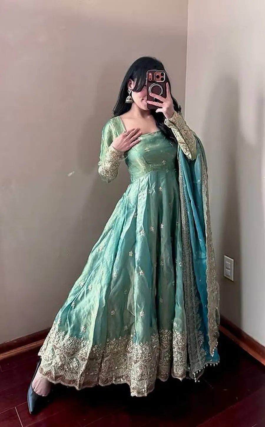 2DESIGNER FENDY SILK EMBROIDERY SEQUENCE WORK GOWN BOTTOM WITH DUPATTA WEDDING WEAR WHOLESALE PRICE ETHNIC GARMENT (24)