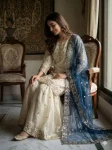 DESIGNER FENDY SILK EMBROIDERY SEQUENCE WORK TOP SHARARA WITH DUPATTA BLUE AND OFF WHITE