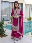 DESIGNER GEORGETTE EMBROIDERY SEQUENCE ZARI WORK TOP SHARARA WITH DUPATTA PINK
