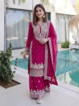 2DESIGNER GEORGETTE EMBROIDERY SEQUENCE ZARI WORK TOP SHARARA WITH DUPATTA FESTIVE WEAR WHOLESALE PRICE ETHNIC GARMENT (23)