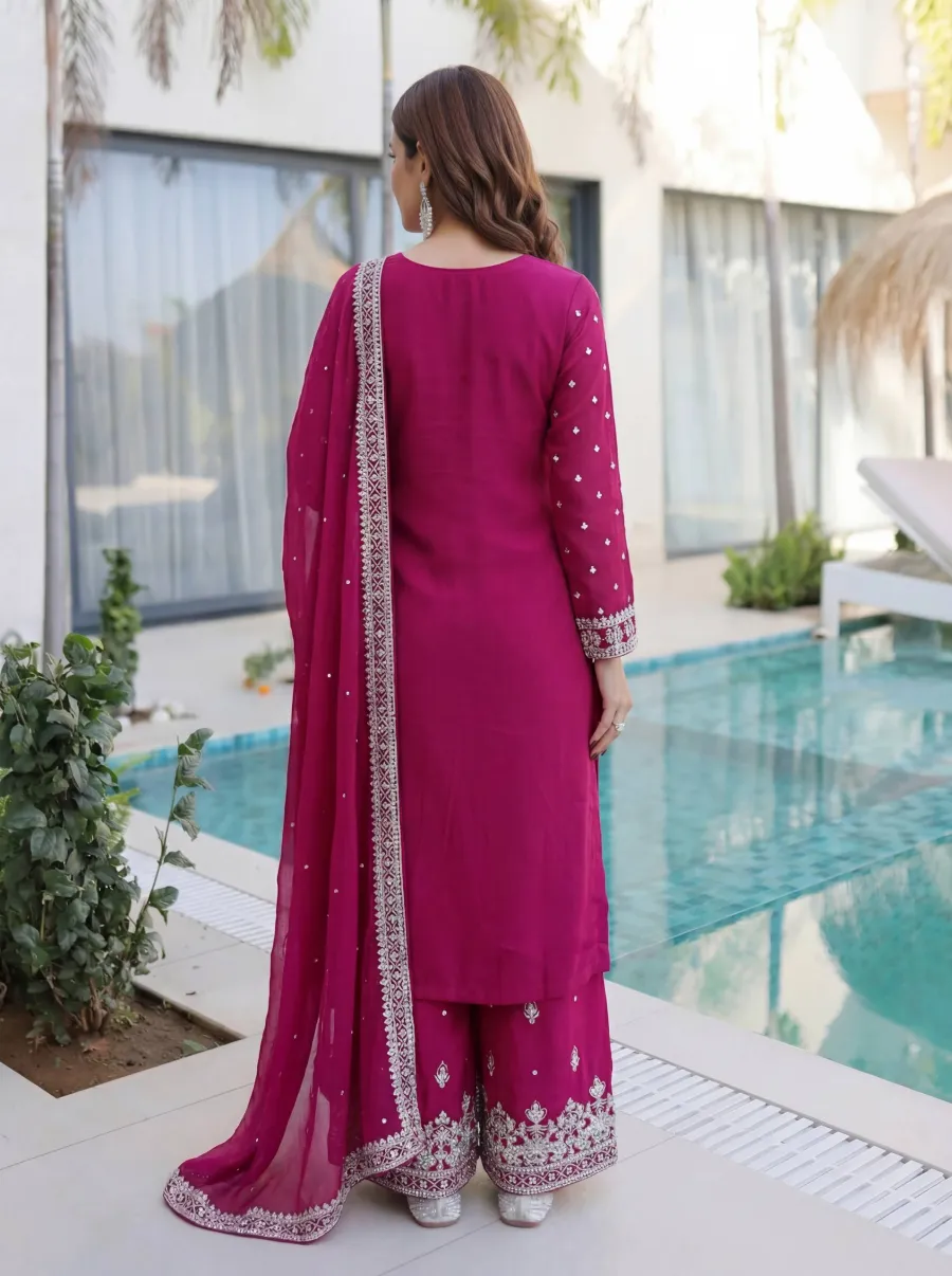 2DESIGNER GEORGETTE EMBROIDERY SEQUENCE ZARI WORK TOP SHARARA WITH DUPATTA FESTIVE WEAR WHOLESALE PRICE ETHNIC GARMENT (26)