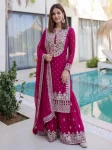 2DESIGNER GEORGETTE EMBROIDERY SEQUENCE ZARI WORK TOP SHARARA WITH DUPATTA FESTIVE WEAR WHOLESALE PRICE ETHNIC GARMENT (23)