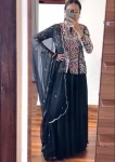 DESIGNER GEORGETTE SEQUENCE WORK TOP SEMI STITCHED LEHENGA WITH DUPATTA NAVY BLUE