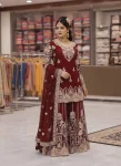 DESIGNER GEORGETTE ZARI & 5MM SEQUENCE EMBROIDERY WORK TOP PALAZZO WITH DUPATTA MAROON