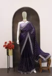 DESIGNER GMY CHIFFON SILK 3MM SEQUENCE WORK SAREE WITH UNSTITCHED BLOUSE PURPLE