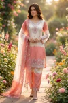 DESIGNER GMY SILK EMBROIDERY AND SEQUENCE WITH DIGITAL PRINT WORK TOP BOTTOM WITH DUPATTA PEACH