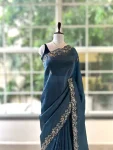 2DESIGNER GOLD CRUSH COTTON THREAD EMBROIDERY WITH SEQUENCE & CODING WORK SAREE WITH UNSTITCHED BLOUSE WEDDING WEAR WHOLESALE PRICE ETHNIC GARMENT (25)