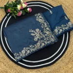 2DESIGNER GOLD CRUSH COTTON THREAD EMBROIDERY WITH SEQUENCE & CODING WORK SAREE WITH UNSTITCHED BLOUSE WEDDING WEAR WHOLESALE PRICE ETHNIC GARMENT (25)
