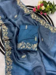 2DESIGNER GOLD CRUSH COTTON THREAD EMBROIDERY WITH SEQUENCE & CODING WORK SAREE WITH UNSTITCHED BLOUSE WEDDING WEAR WHOLESALE PRICE ETHNIC GARMENT (25)