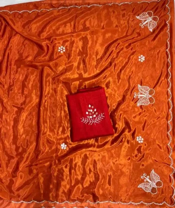 DESIGNER HO SILK HANDWORK CUT DANA BORDER WORK SAREE WITH UNSTITCHED BLOUSE ORANGE