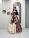 DESIGNER JACQUARD SILK FANCY MOTI WORK LEHENGA CHOLI WITH DUPATTA WINE