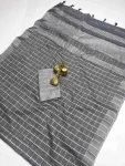 DESIGNER LINEN COTTON SOLID EXTRA WORK ZALAR SAREE WITH UNSTITCHED BLOUSE BLACK