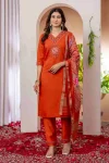 DESIGNER MARINA SILK MULTI EMBROIDERY THREAD, WITH HAND WORK TOP BOTTOM WITH DUPATTA ORANGE