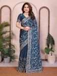 DESIGNER RANGOLI SILK EMBROIDERY CUTWORK WORK ARC BORDER WORK SAREE WITH UNSTITCHED BLOUSE TEAL