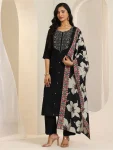 DESIGNER RAYON EMBROIDERY WORK TOP BOTTOM WITH DUPATTA BLACK