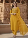 DESIGNER RAYON EMBROIDERY WORK TOP BOTTOM WITH DUPATTA YELLOW