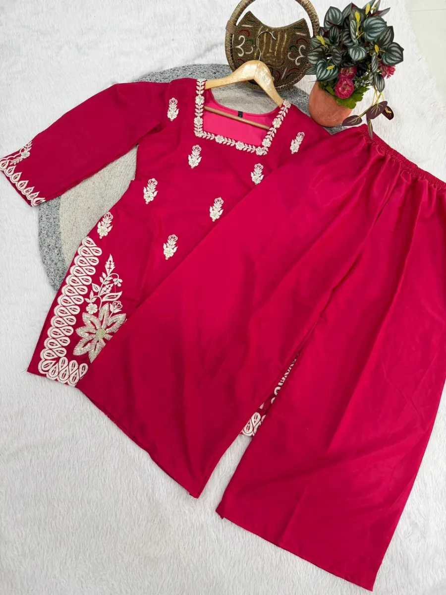 2DESIGNER ROMAN SILK SEQUENCE EMBROIDERY WORK TOP PALAZZO WITH DUPATTA FESTIVE WEAR WHOLESALE PRICE ETHNIC GARMENT (7)