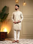 2DESIGNER ROYAL SILK EMBROIDERY SEQUENCE WORK MEN’S KURTA PAYJAMA WEDDING WEAR WHOLESALE PRICE ETHNIC GARMENT (10)