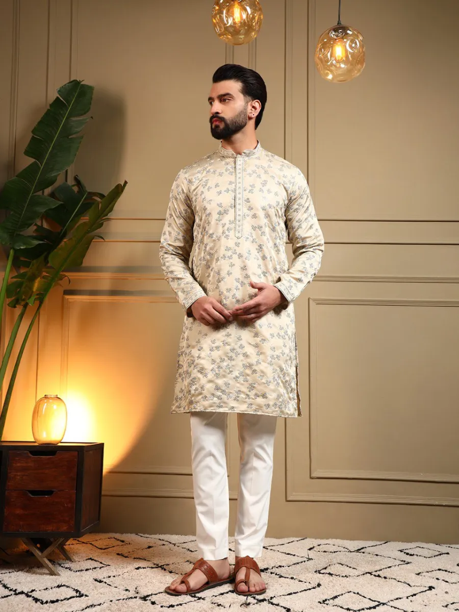 2DESIGNER ROYAL SILK EMBROIDERY SEQUENCE WORK MEN'S KURTA PAYJAMA WEDDING WEAR WHOLESALE PRICE ETHNIC GARMENT (10)