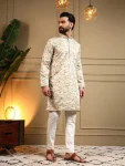 2DESIGNER ROYAL SILK EMBROIDERY SEQUENCE WORK MEN’S KURTA PAYJAMA WEDDING WEAR WHOLESALE PRICE ETHNIC GARMENT (10)