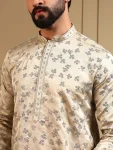 2DESIGNER ROYAL SILK EMBROIDERY SEQUENCE WORK MEN’S KURTA PAYJAMA WEDDING WEAR WHOLESALE PRICE ETHNIC GARMENT (10)