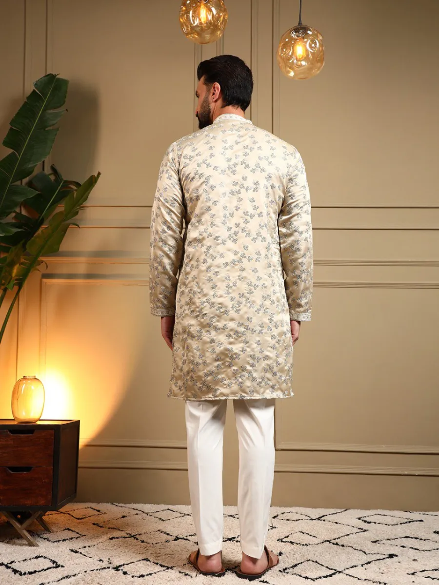 2DESIGNER ROYAL SILK EMBROIDERY SEQUENCE WORK MEN'S KURTA PAYJAMA WEDDING WEAR WHOLESALE PRICE ETHNIC GARMENT (15)