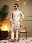 2DESIGNER ROYAL SILK EMBROIDERY SEQUENCE WORK MEN’S KURTA PAYJAMA WEDDING WEAR WHOLESALE PRICE ETHNIC GARMENT (10)