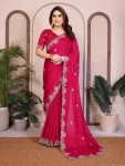 DESIGNER SATIN CHIFFON EMBROIDERY WORK LACE BORDER SAREE WITH UNSTITCHED BLOUSE RANI