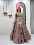 DESIGNER SILK SATIN EMBROIDERY THREAD & SEQUENCE WORK LEHENGA CHOLI PURPLE