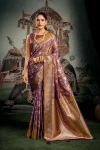 DESIGNER SOFT SILK ZHALLAR WORK SAREE WITH UNSTITCHED BLOUSE PURPLE