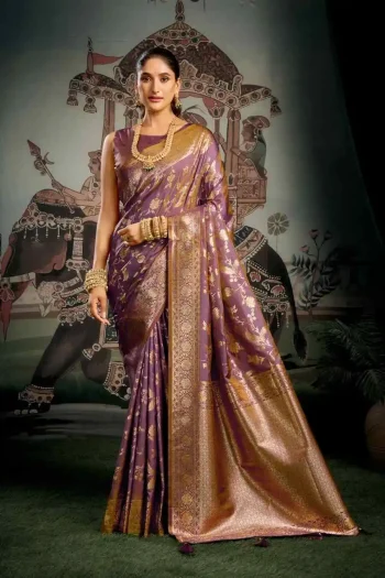 DESIGNER SOFT SILK ZHALLAR WORK SAREE WITH UNSTITCHED BLOUSE PURPLE