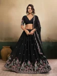 DESIGNER STAR GEORGETTE EMBROIDERY WORK LEHENGA CHOLI WITH DUPATTA BLACK