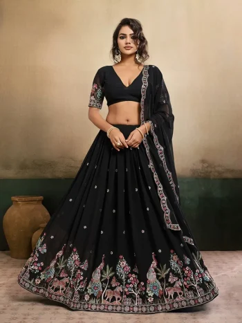 DESIGNER STAR GEORGETTE EMBROIDERY WORK LEHENGA CHOLI WITH DUPATTA BLACK