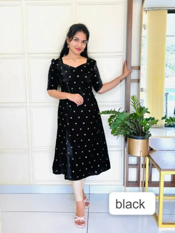 DESIGNER VELVET EMBROIDERY WORK ONLY KURTI BLACK