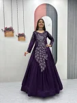DESIGNER VICHITRA SILK EMBROIDERY SEQUENCE WORK GOWN PURPLE