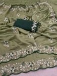 2DESIGNER VICHITRA SILK SEQUENCE THREAD EMBROIEDRY WORK SAREE WITH UNSTITCHED BLOUSE WEDDING WEAR WHOLESALE PRICE ETHNIC GARMENT (11)