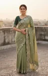 DESIGNER VICHITRA SILK SEQUENCE  THREAD  EMBROIEDRY WORK SAREE WITH UNSTITCHED BLOUSE PISTA