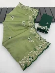 2DESIGNER VICHITRA SILK SEQUENCE THREAD EMBROIEDRY WORK SAREE WITH UNSTITCHED BLOUSE WEDDING WEAR WHOLESALE PRICE ETHNIC GARMENT (11)