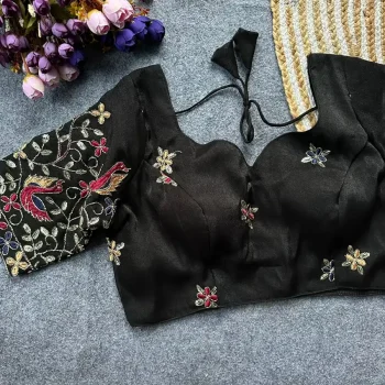 DESIGNER VISCOSE MULTI SEQUENCE WORK STITCHED BLOUSE BLACK
