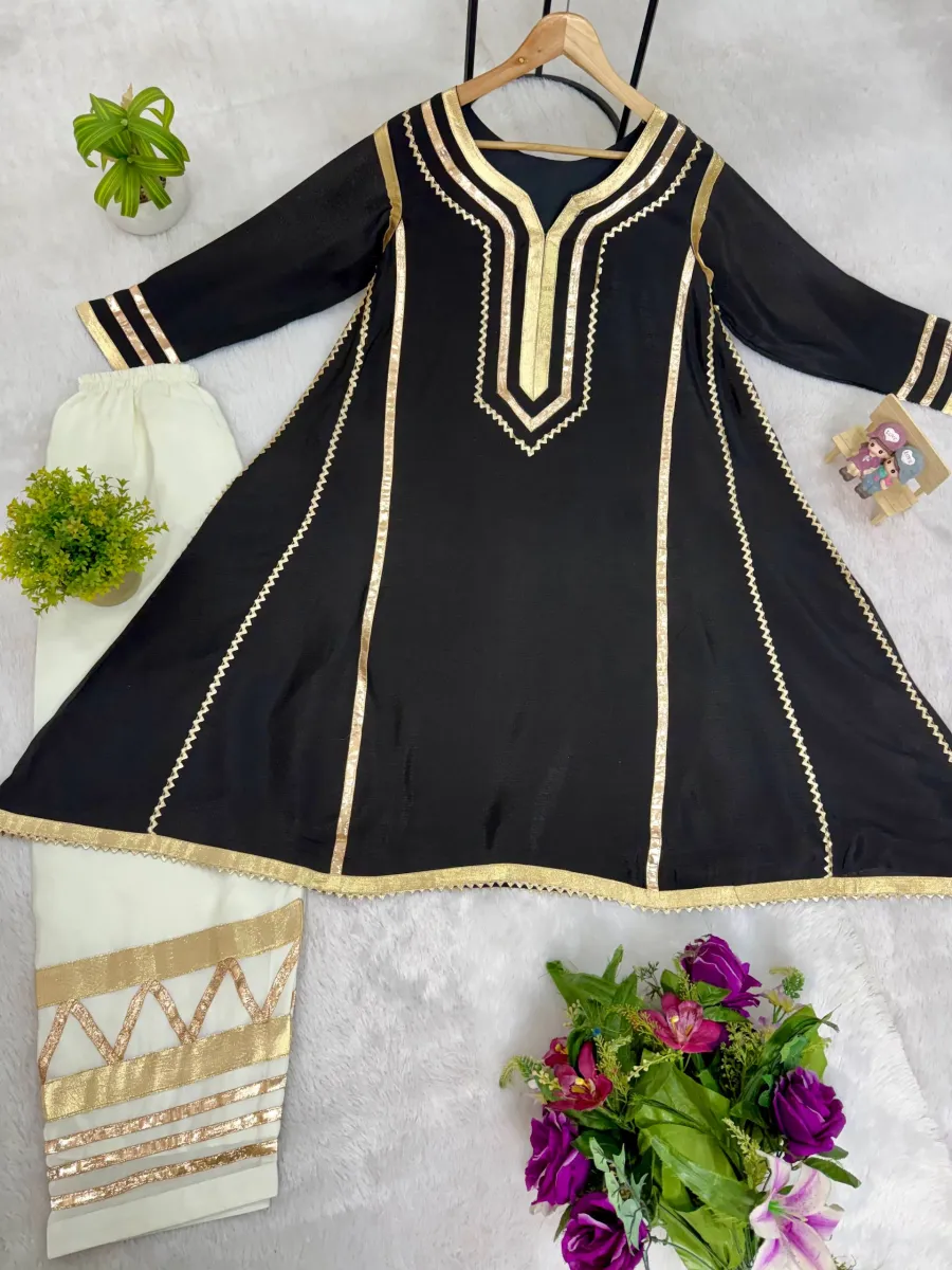 2FANCY CHINON FANCY GOTA PATTI WORK TOP BOTTOM SET FESTIVE WEAR WHOLESALE PRICE ETHNIC GARMENT (23)